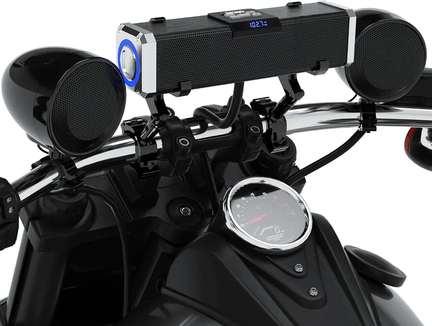 GoHawk Bluetooth Motorcycle Speakers Waterproof 4-Speaker Motorcycle Radio | Aluminum Sound Bar, 4 Inch External Speakers, LED light, FM Radio/USB, Motorcycle Audio System for Highway Riding