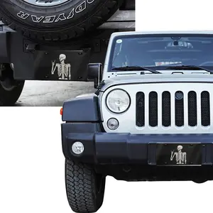 [SKULL VIBE] Skeleton Posing License Plate - Funny Human Skeleton Metal Sign - Decorative Aluminum Car Tag - 6x12 Front Plate Accessory