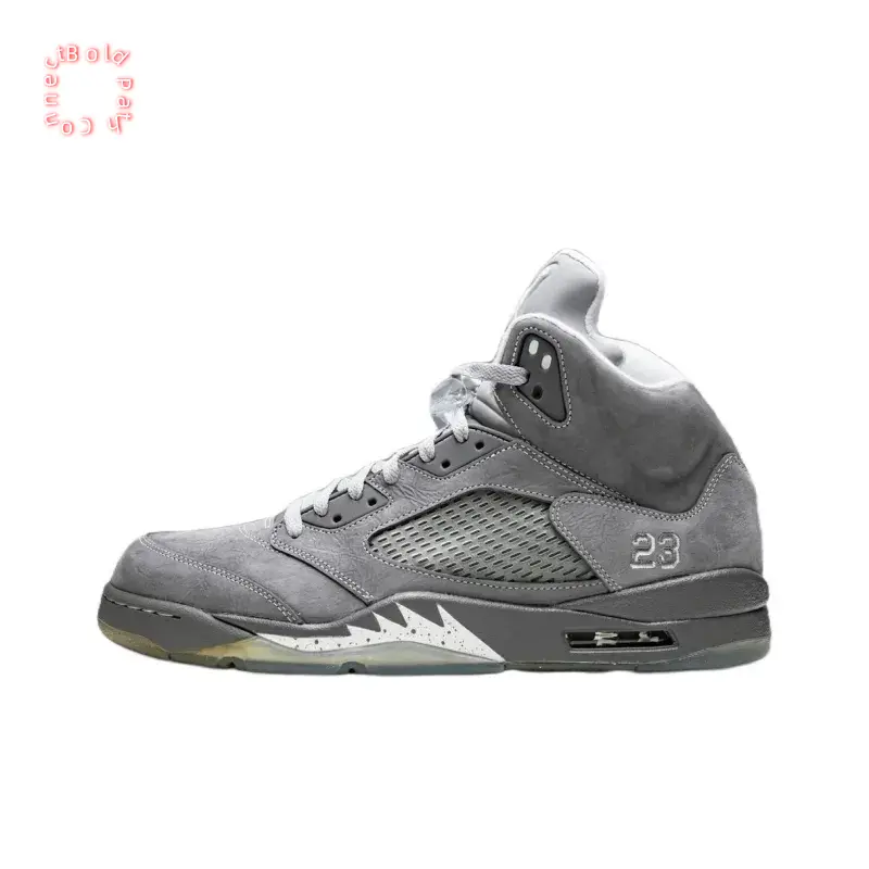 Gray Suede Upper High-Top Retro Basketball Shoes with Light Gray Mesh Side Panels and Translucent Sawtooth Midsole