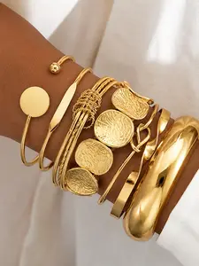 7PCS Golden Bracelet Set for Women, Chunky Stackable Cuff Bangles, Bold Statement Jewelry