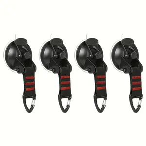 4 upgraded powerful suction cups with 4 clips, Carabiners, Carabiner Buckle and installation hooks - suitable for camping canvas, outdoor gear, SUV and vehicle windshield wipers, durable design