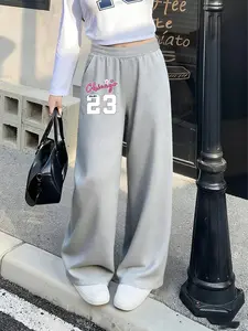 Girls' "Chicago 23" Wide-Leg Casual Loose Pants: Distressed Number + Star Print + Soft-Stretchy Drape Fabric, Sweet-Edgy Energetic Style, Comfortable & Eye-Catching for Daily/Outings