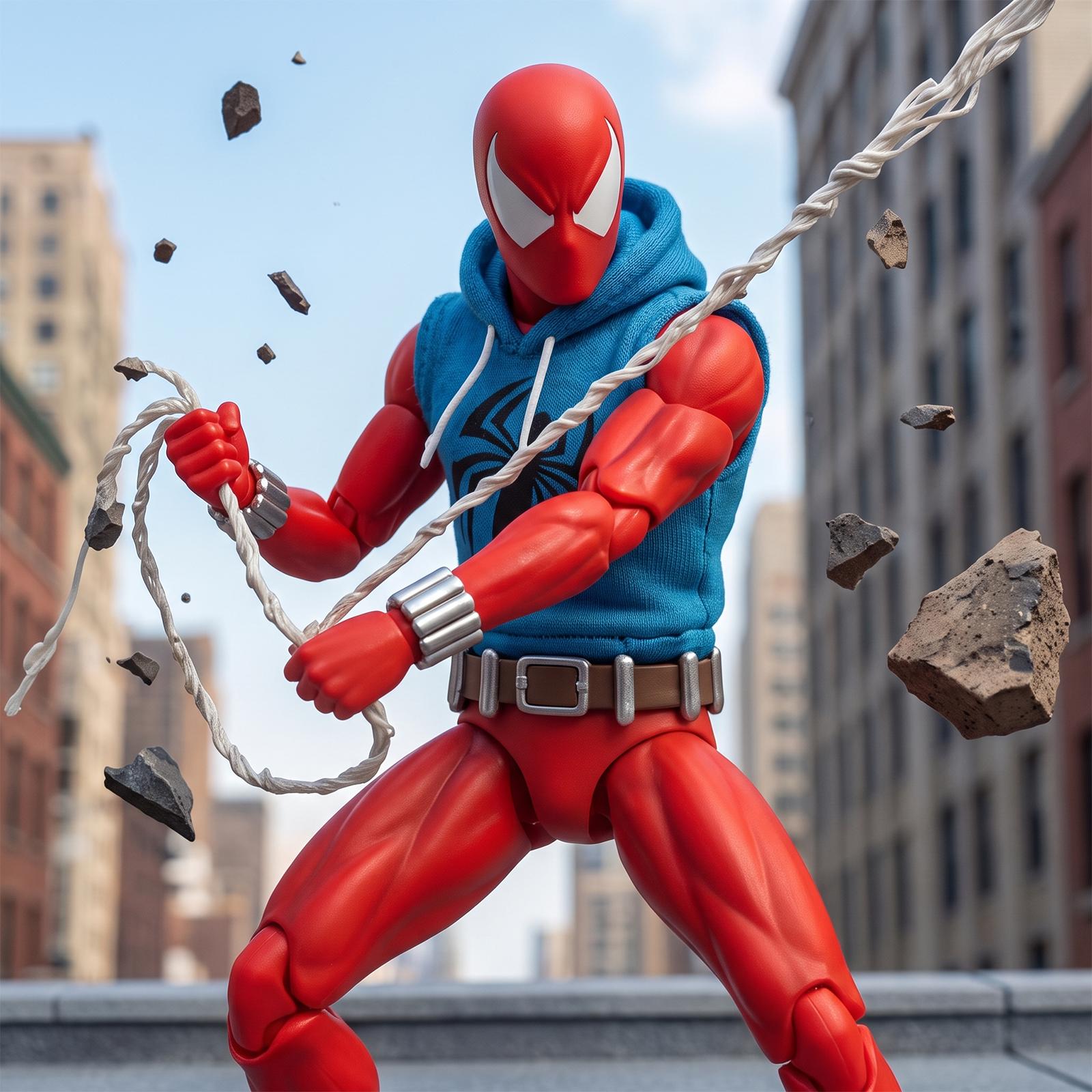 Marvel Spider-Man Scarlet Spider (Ben Reilly) 6-Inch Action Figure - 1:12 Comic-Style Articulated Pose Collectible with Fabric Hoodie, Web Effects for Comic Collectibles