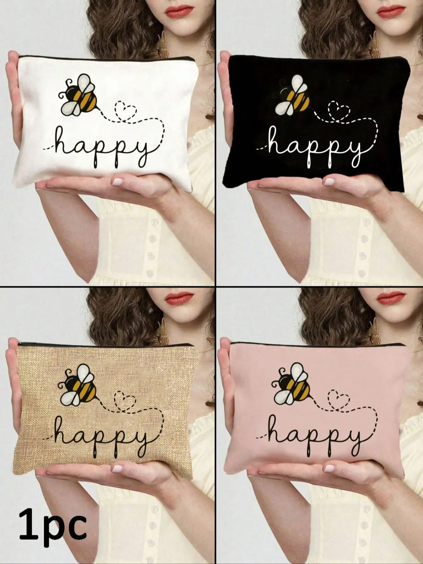 Cute bee makeup bag, women's gift, makeup bag, coin purse, travel organizer, a surprise gift for mom, friends, and sisters, storage bag, college dormitory cosmetic organizer, a must-have for men and women's travel, simple toiletry bag