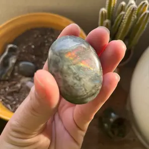 Pink and Orange Sunset Flash Labradorite Palm Stone