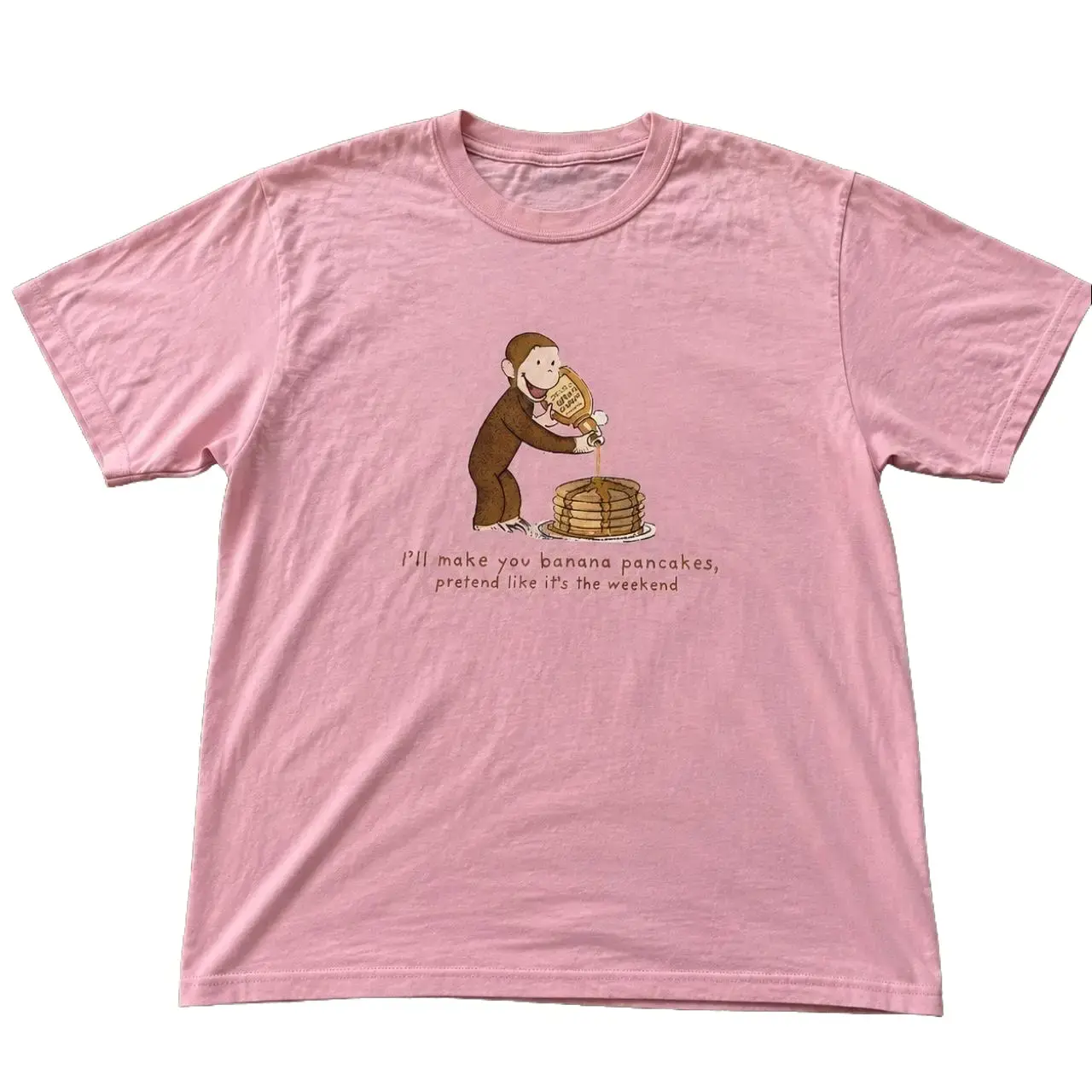 Brown Monkey Pancake Graphic Tee, Y2K Vintage Breakfast T-Shirt, Cute Cartoon Animal Shirt, Funny Weekend Aesthetic Unisex Cotton Top, Casual Food Lover Gift