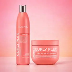 Kativa Curly Plex Bundle - Sulfate-Free Shampoo 8oz & Deep Conditioner 15oz with Nano-Bond Complex Shea Butter & Flaxseed for All Curl Types