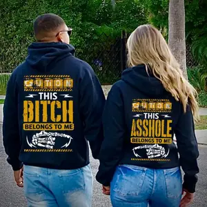 Matching Couple Hoodie This Assh0le-Biitch Belongs To Me, Graphic Couple Hoodies Casual Fleece Fabric Pullover for Women for Men, Perfect Gift Classic Menswear Cotton Unisex, Gift for Husband, Wife
