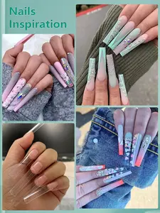 Individual Size 3 4 5 6 No C Curve Nail Tips for Acrylic Nails Professional, 200PCS 3XL Extra Long, Half Cover Straight Tapered Square Nail Tips 4 Mostly Used Sizes