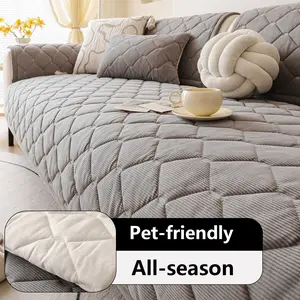 European Velvet Mocha Sofa Cushion, Anti-Cat Scratch, Dustproof, All-Season Non-Slip Thick Sofa Cover, Couch Cover, Reusable Furniture Protector