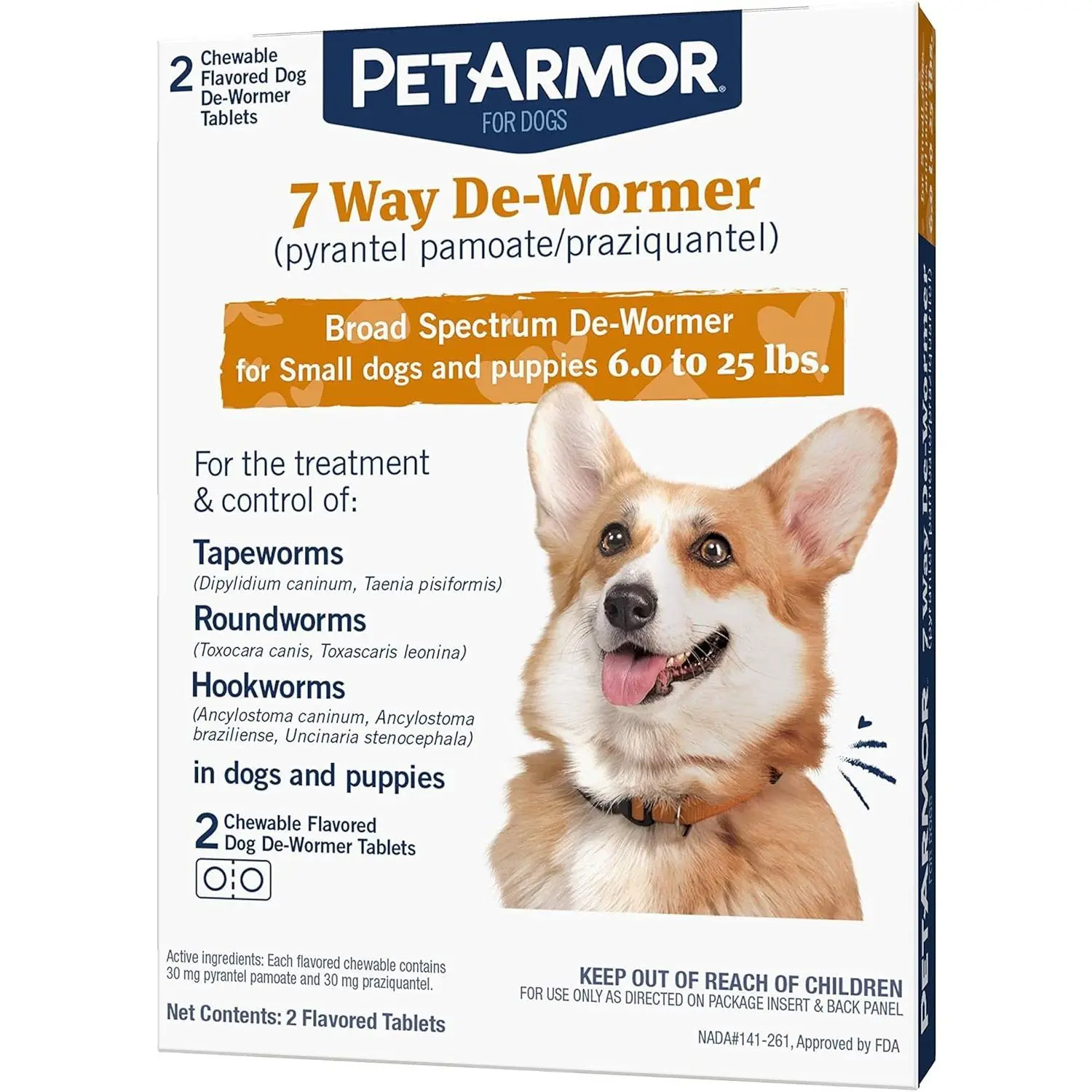 PetArmor 7 Way De-Wormer for Dogs, Oral Treatment of Tapeworm, Roundworm & Hookworm, Dewormer for Puppies & Small Dogs (6-25 lbs), Worm Remover (Praziquantel & Pyrantel Pamoate), 2 Flavored Chewables