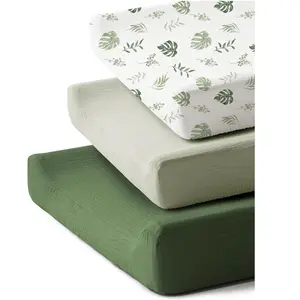 3 Pack Muslin Changing Pad Covers  Girl, Boy, 100% Soft Cotton Changing Table Cover, Breathable Baby Nursery Diaper Chang Pad Sheets (Leaf)
