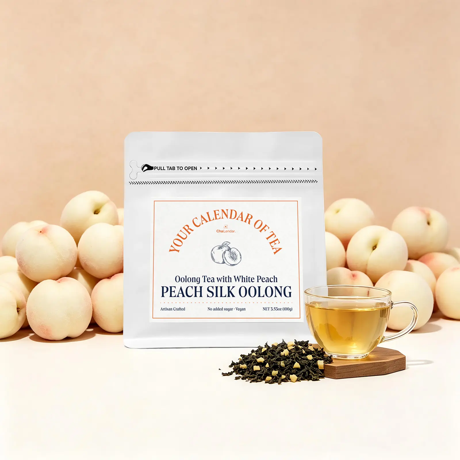 CHALENDAR Peach Silk Oolong Tea Natural White Peach Flavor Oolong Loose Leaf 1pack/100g,Hot Brew Fruit Tea,Cold Brew Fruit Tea 1/2/3 Pack