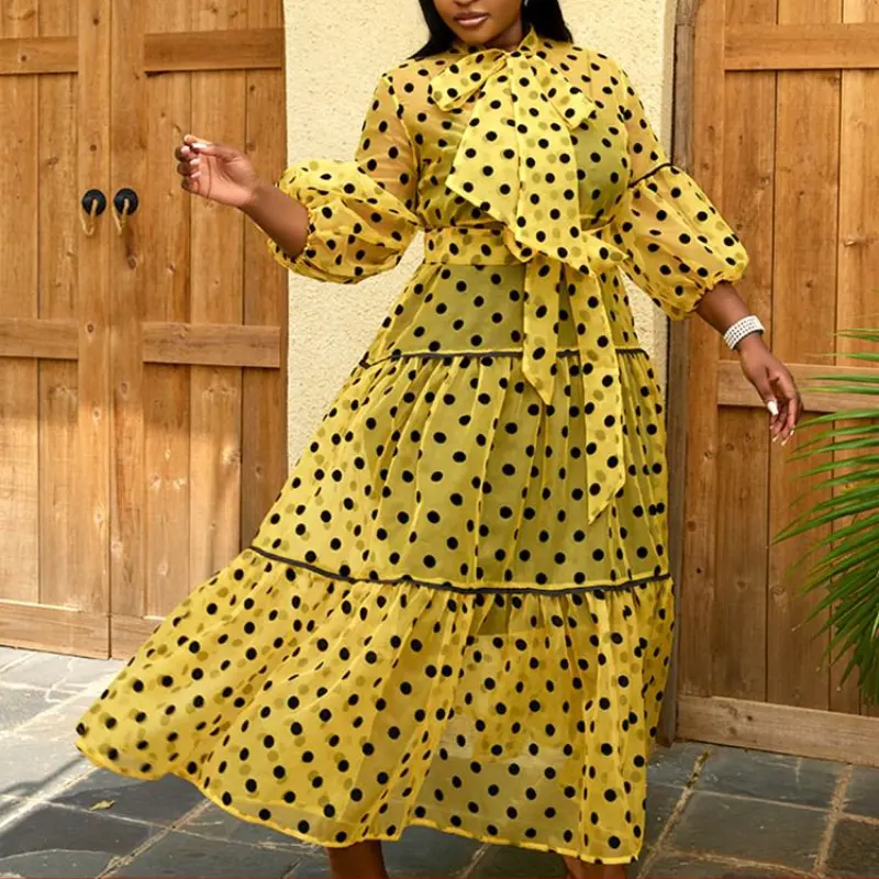 line and dot yellow dress Marga Mini Dress