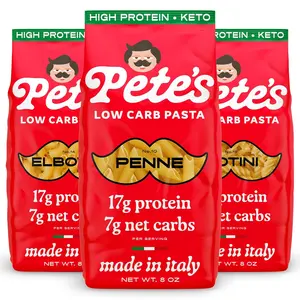 High Protein Variety Penne, Rotini, Elbow Macaroni Pasta| 7g Low Carb Keto Pasta| Healthy, Italian Pasta From Italy| 3Pack, 8oz Pete's Pasta