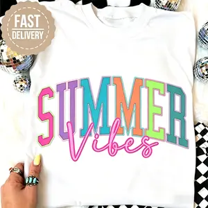 Summer Vibes Women T-Shirt, Beach Life Gift for Her, Summer Trendy Shirt, Distressed Beach Mom Tee, Neon River Birthday Gifts