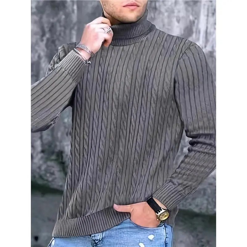 Men's Thermal Fleece-Lined Turtleneck Sweater - Thick Winter Pullover with Ribbed Detailing, Solid Black Casual H-Size Fit for Autumn & Cold Weather, Comfortable Coldest Layer, Highneck Design, Cotton Comfort Wear, Cozy Layering,