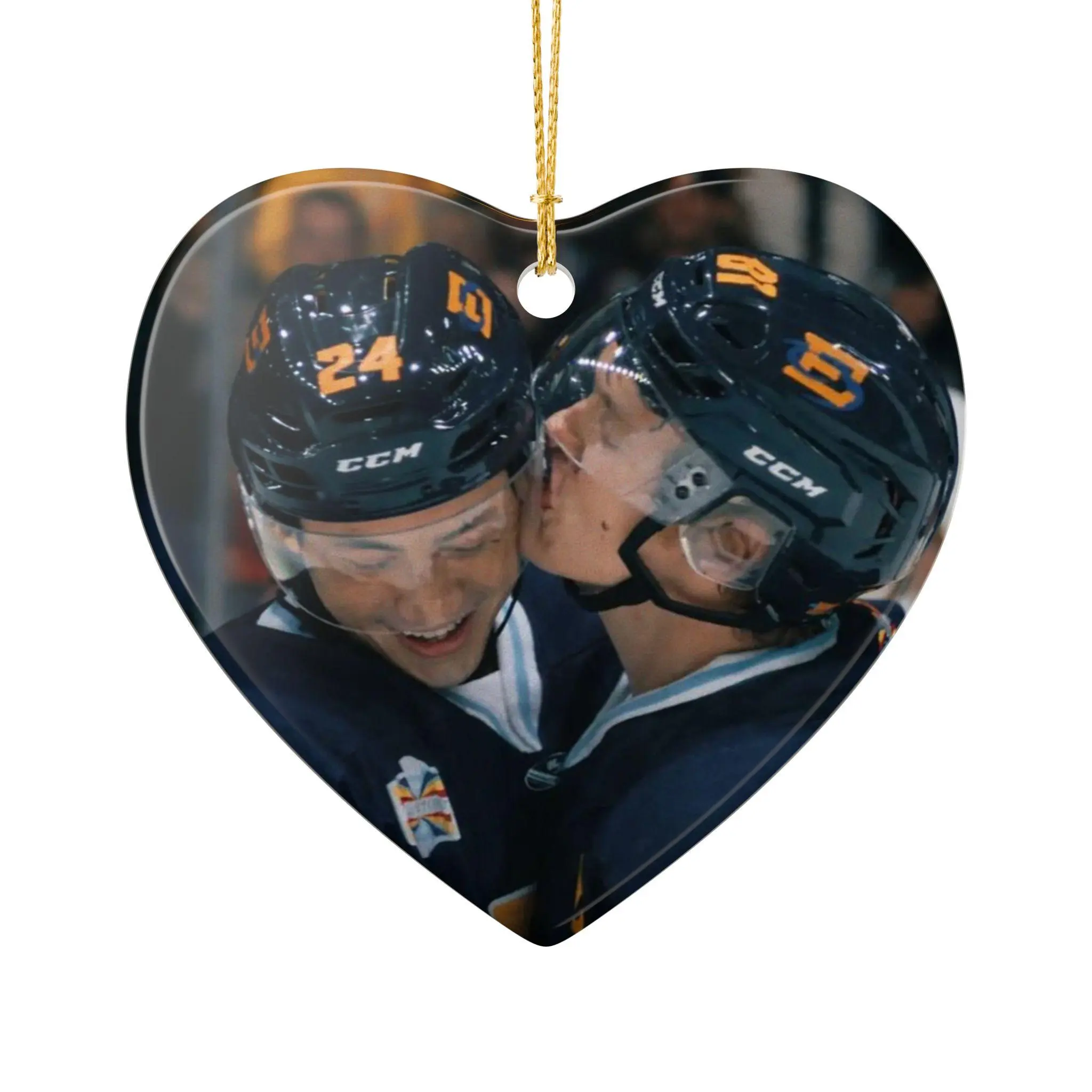 Hockey Players Kiss Heart Ornament | Ceramic Decoration Ornament Cotton Gift