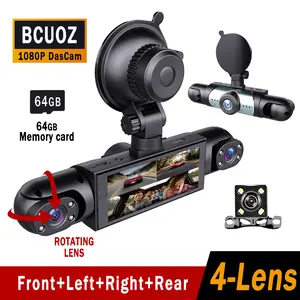 BCUOZ 4-Channel  Dash Cam, 1080P Full HD Front+720P Rear Left Right Coverage, Requires charging to use,Super Night Vision, G-Sensor, With Free 64GB Memory Card,  Car Dashboard Camera / Safe Driving Black Box,24H Parking Mode#Summervibes