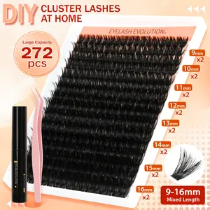 Fluffy 272Pcs eyelash cluster Kit, Volume 9-16mm mixed length D-curve, creates a natural eye-enlarging effect, soft and lightweight for all-day comfortable wear melanin-rich Perfect for Work, Parties, Dates & Daily Wear Contains tools