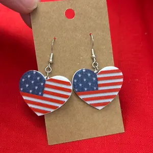American Flag Heart Dangle Earrings hypoallergenic hook