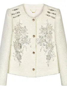 Women's Glitter Sequins Tweed Jacket Coats, Elegant Fashion Long Sleeve Button Front Outerwear for Daily Outdoor Wear, Women Clothing for Spring Fall