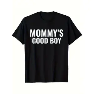 Men'S Retro Mommy'S Good Boy Graphic T-Shirt |   Black with White Print, Soft Breathable, Crew Neck, Loose Fit, All-Season, Funny Gift Idea for Men