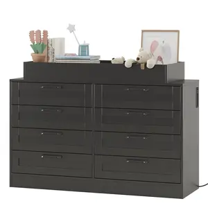 Changing Table Dresser with 8 Wood Drawers, Classic Nursery Dresser, Changing Shelves, Multi-Functional Diaper Changing Station, Dresser for Bedroom (No Pad),Black