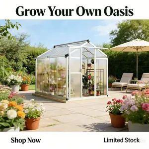 LH-Cute Style Backyard Tent Garden Decoration Create Private Relax Corner，Silver 6x8 Ft Outdoor Greenhouse, Aluminum Greenhouse with Roof Vents, Heavy Duty Polycarbonate Greenhouse,Durable Greenhouse ，Easy to Install, Large Walk-In Greenhouse for Backyard