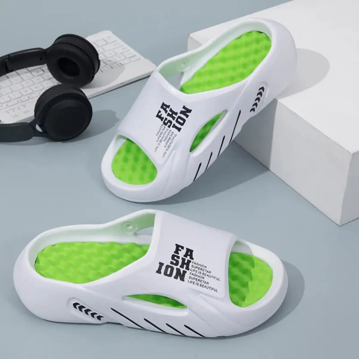 Men's Plus Size EVA Flip Flops - Soft-Sole, Lightweight, Non-Slip Slide Slippers for Home Shower, Beach Use