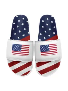 Men's Fashionable Random American Flag Print Slides, Casual Comfortable Durable Slides for Summer, Lightweight Breathable Slides for Beach & Streetwear, Footwear, Lightweight Slipper