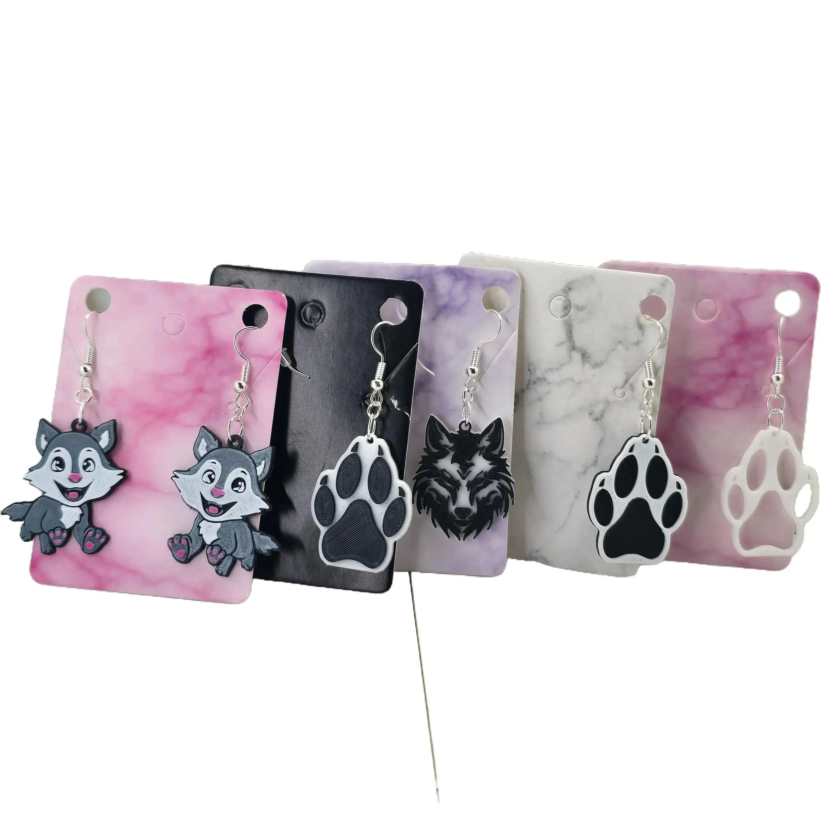 Wolf Earrings 3D Printed 5 Variations - Elegant Design with Unique Shape and Colorful Finish