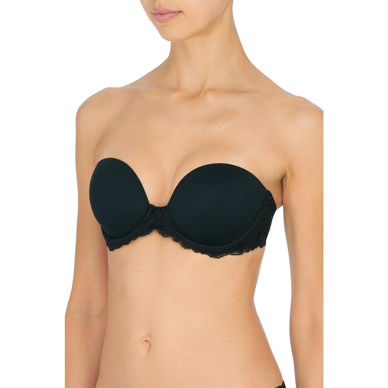 Women's Lacy Feathers Plunge Neck Versatile Strapless Bra - Convertible Multi-Way, Mesh Lining, Removable Halter Strap, Molded Cups, Hook-and-Eye Closure, Spandex Lycra, Mesh Nylon, Thong, Moderate Coverage, Comfortable, 32DD