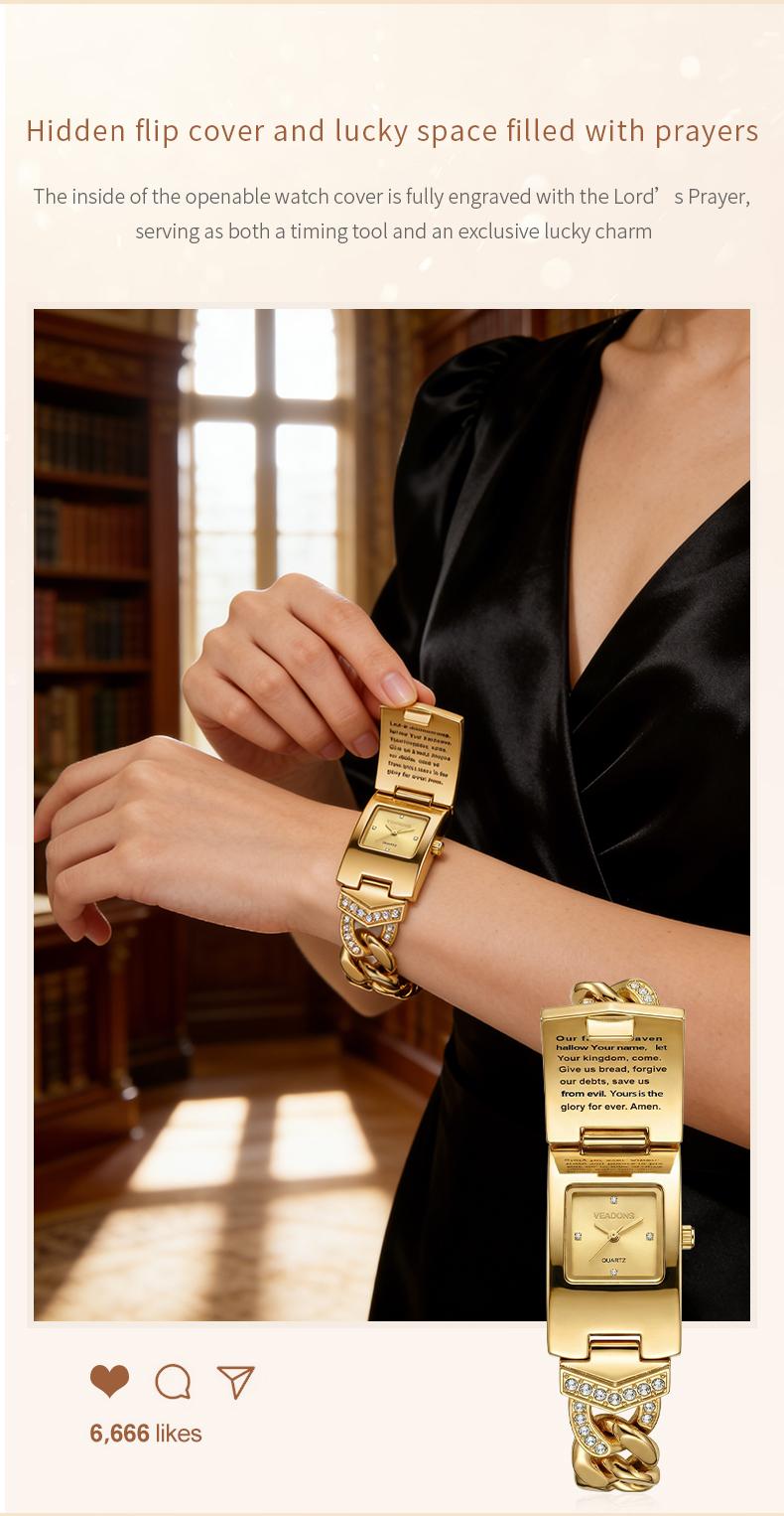 Gold Cross Bracelet Watch  SummerWins  4th of july accessories Sparkling Crystal Cross Embellishment, Geometric Rectangular Dial, Premium Metal Bracelet Timepiece, Perfect for Daily Elegance & Gifting Perfect Mother’s Day gift