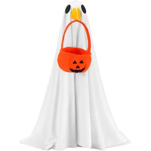 Halloween Porch Goose Outfit Ghost Goose Outfit Fall Halloween Geese Costume Clothes with Pumpkin Bag for 23'' Cement Plastic Duck Yard Lawn Statue Decorations