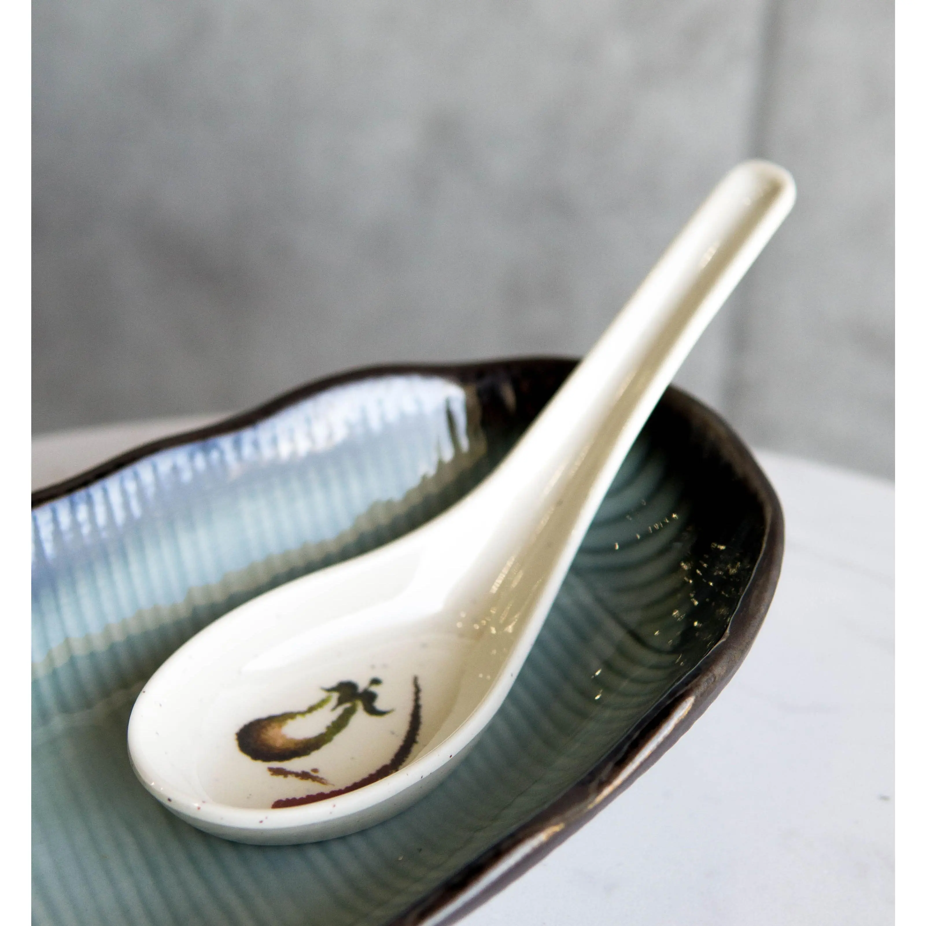 Pack of 6 Melamine Zen Swirl Eggplant Design Deep Chinese Asian Soup Spoons