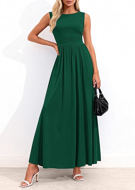 PrettyGarden Summer Maxi Dresses for Women Sleeveless A Line Flowy Long Casual Sundress Wedding Guest Fashion Clothing