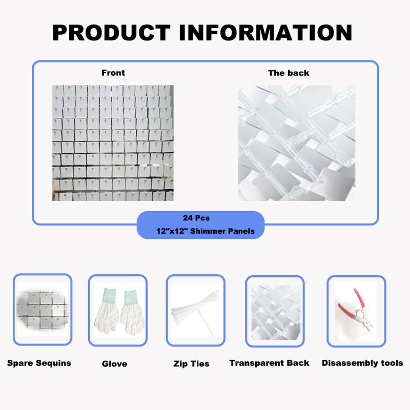 4x6 feet white reflective wall background with 24 pieces of white sequin background decorative panels, suitable for birthdays, New Year's, Christmas, anniversaries, weddings, Valentine's Day, Easter decoration banners, party supplies