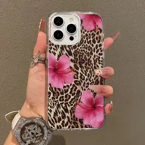 Magnetic Soft Case for iPhone11/12/13/14/15/16/promax, Bold Leopard Print & Pink Hibiscus MagSafe Compatible,Aesthetic Pattern Design Lightweight,AntiScratch,and Trendy