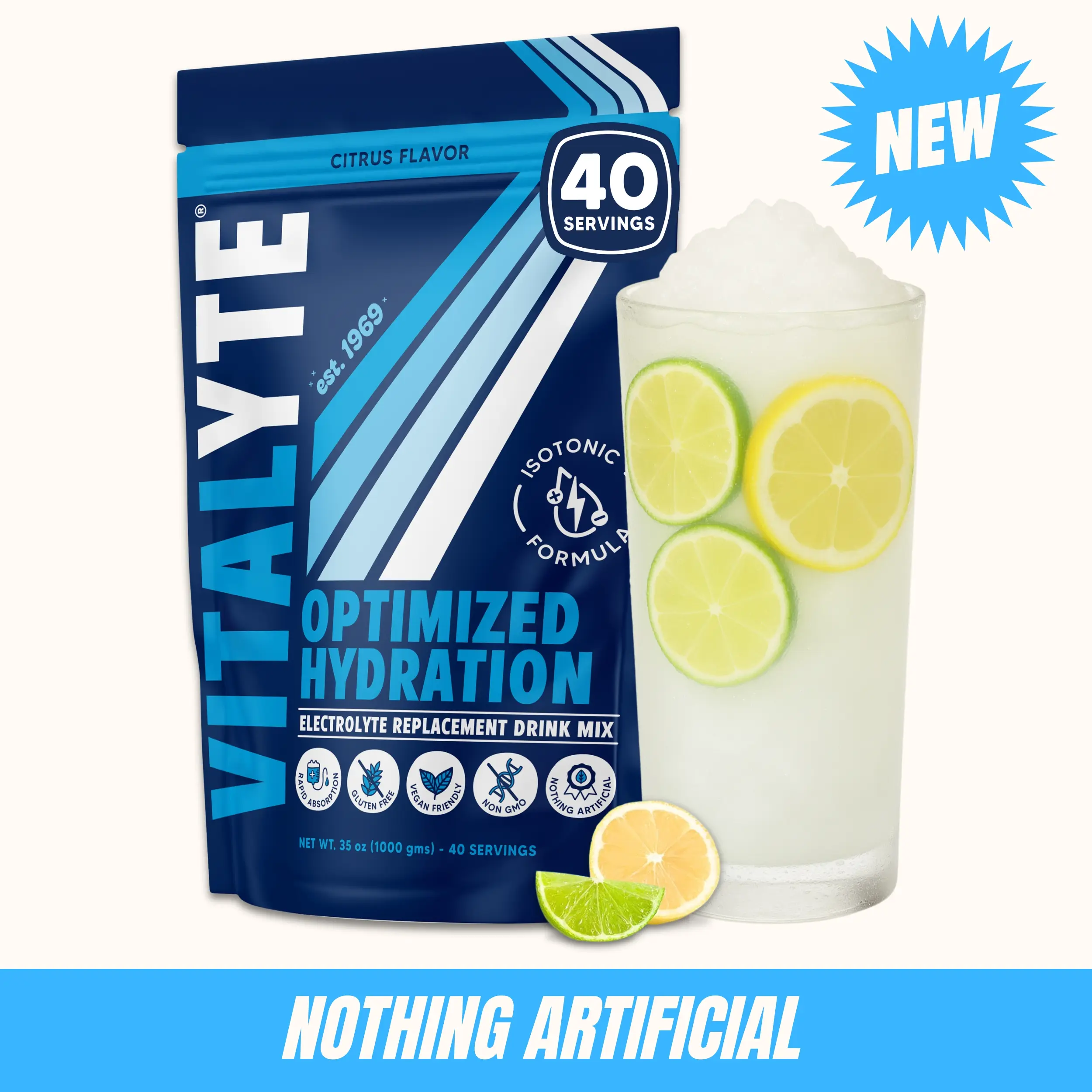 Vitalyte Electrolytes Powder Drink Mix - Clean Formula With No Artificial Sweeteners - Optimal Ratio of Sodium, Potassium, & Magnesium - Gluten-Free - Cool Citrus - 35 oz (40 servings)