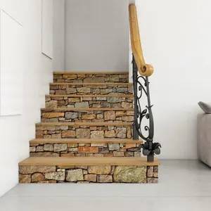 13 Strips Stair Stickers, Vinyl Self-Adhesive Refurbished Staircase Decals, 39.37 x 7.08 Inch for Steps, Stone Pattern