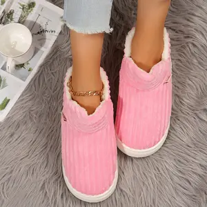 Women’s Plush-Lined Slip-On Slippers for Warm Round-Toe Winter Warm Mini Snow Boots Indoor Outdoor Shoes