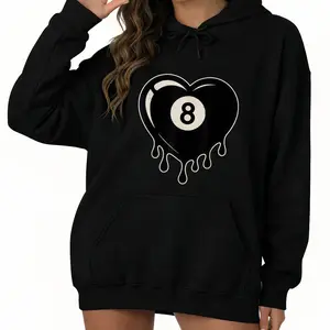 Cozy Long Sleeve Billiard Hoodie – Retro Heart of the Drip 8 Table Print
