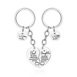 Dad Daughter Matching Keychain Set, Split Heart Stainless Steel Keyring, Father Daughter Forever Engraved Keychain for Father's Day Gift