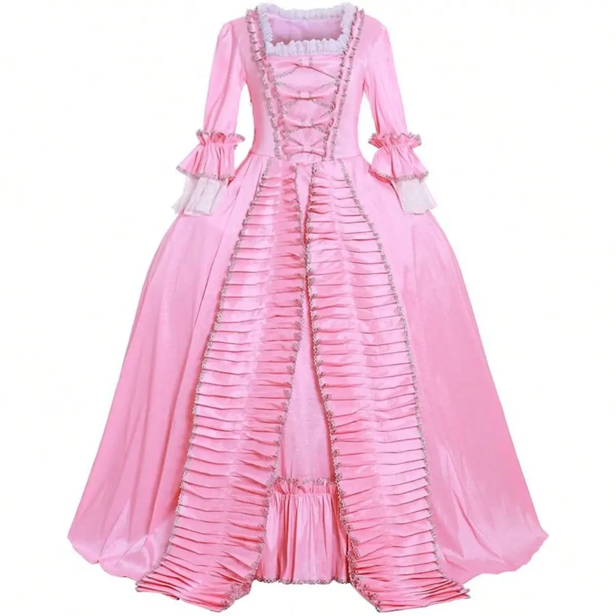 Women's Black Rococo Ball Gown Dress - Marie Antoinette Gothic Victorian Style, Soft Blush Pink Ornate Flowers Lace, Pannier Cut, Full-Length Lavish Fabric, 2XL/3XL, Historical Reenactment Costume with Matching Accessories