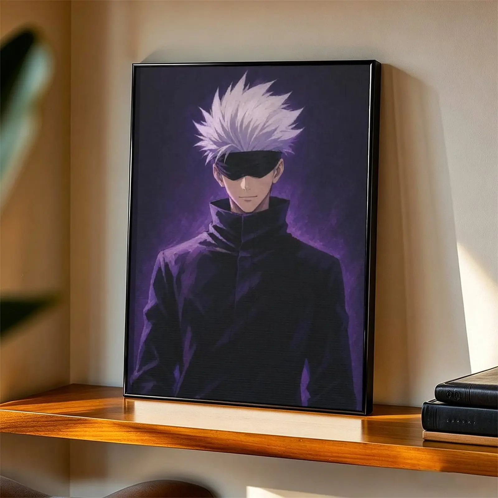 Anime Character Canvas Wall Art, Manga-Style Poster Print with Purple Background, Cool Otaku Bedroom Living Room Home Decor Decoration for Anime Fans