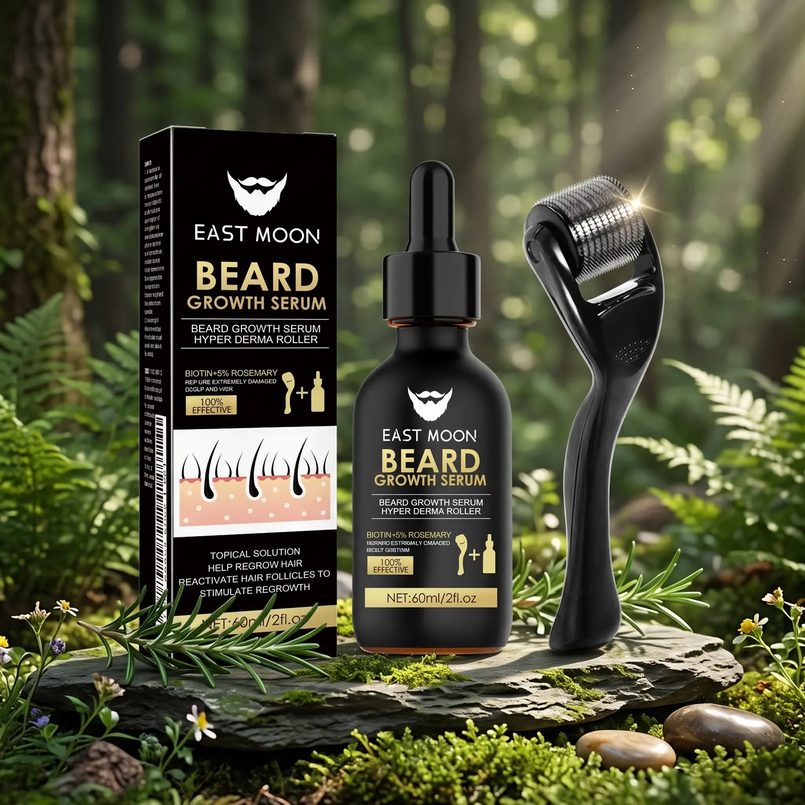 Men's Beard Care Oil - Fill Patchy Areas & Improve Facial Hair Density - Nourishing Serum for a Fuller Manly Look - Easy to Use Daily Grooming Essential for Coarse or Thin Hair