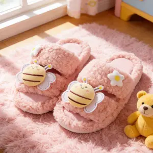 Floral Bee Accent Slippers | Plush Home Shoes with Nature Details | Sweet Gift for Women