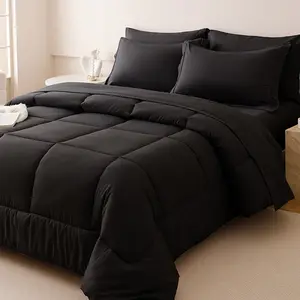 5/7pcs Luxurious Checkered Comforter, Soft Microfiber, Breathable, Easy Care for All Seasons, Bedding Set with Down Alternative Comforter, Sheets, Pillowcases & Shams, Queen And King Size