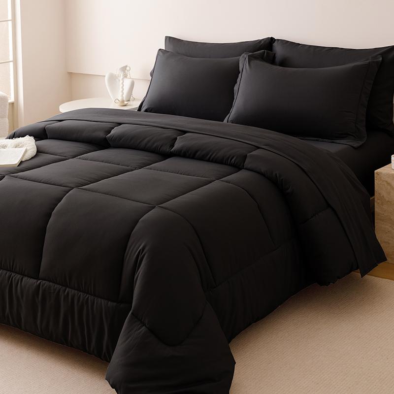 5/7pcs Luxurious Checkered Comforter, Soft Microfiber, Breathable, Easy Care for All Seasons, Bedding Set with Down Alternative Comforter, Sheets, Pillowcases & Shams, Queen And King Size